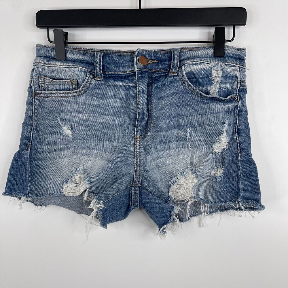 Harper Womens Jean Cutoff Shorts Size 27 Factory Distressed Medium Wash Mid Rise